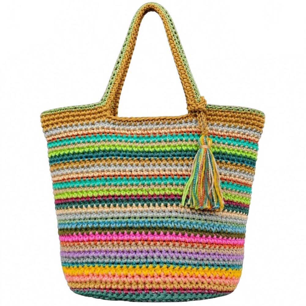 NEW DLD women's rio crochet stripe hiver tote bag in multicolor